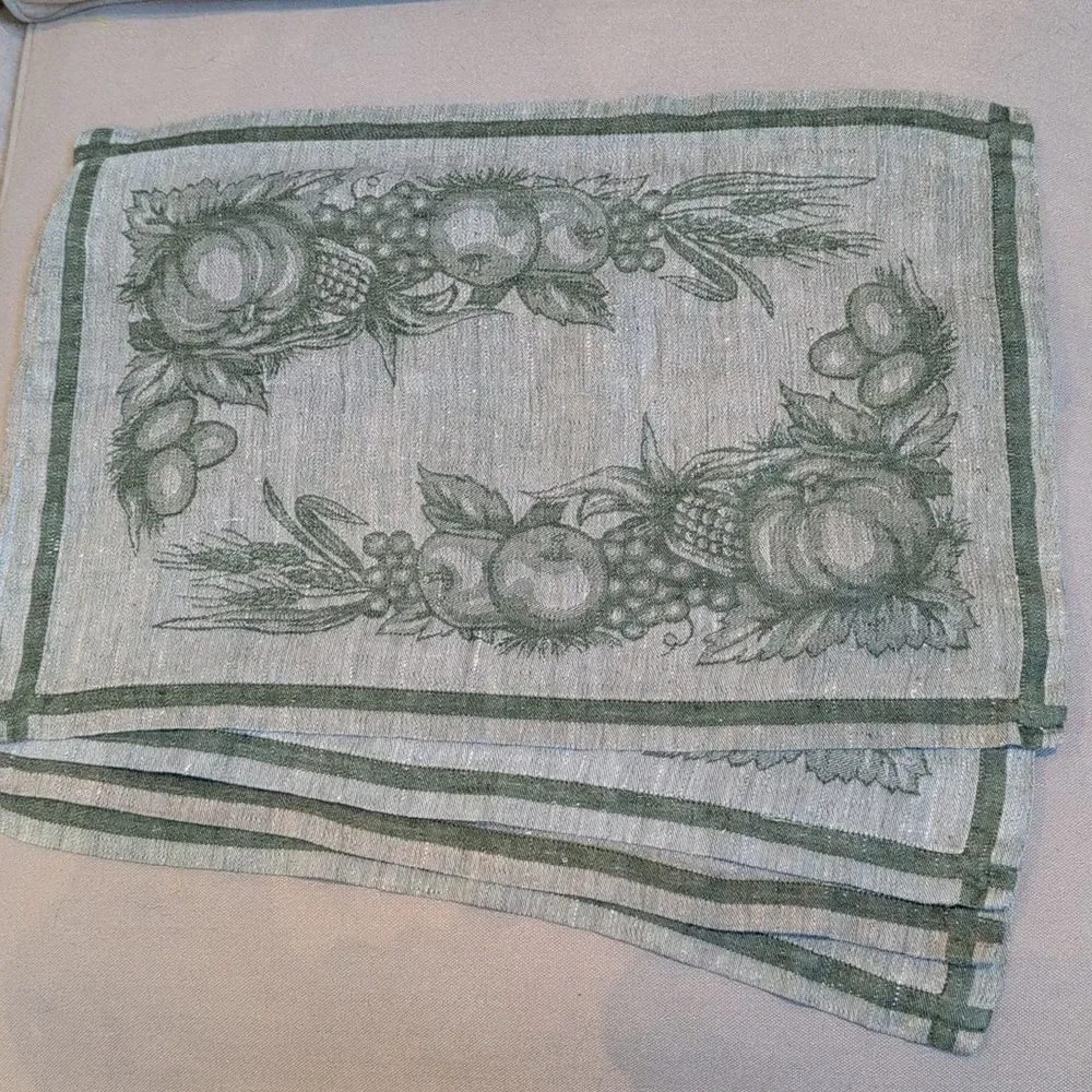 Williams Sonoma Green Linen Autumnal Harvest Fabric Placemats, Set of 4
